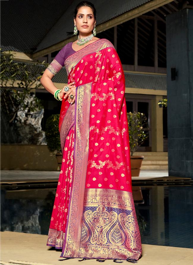 Banarasi Silk Pink Festival Wear Weaving Saree